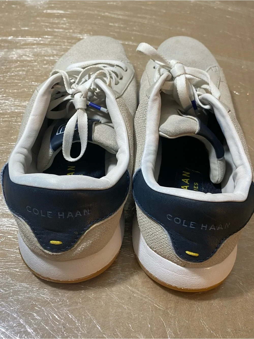 Cole Haan Men's Cream Lace-Up Sneakers with Navy Heel Tab